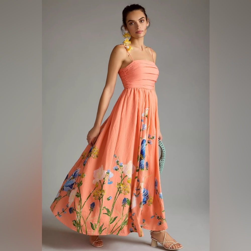 Anthropologie The Lorelei Ruched-Bodice Midi Dress.